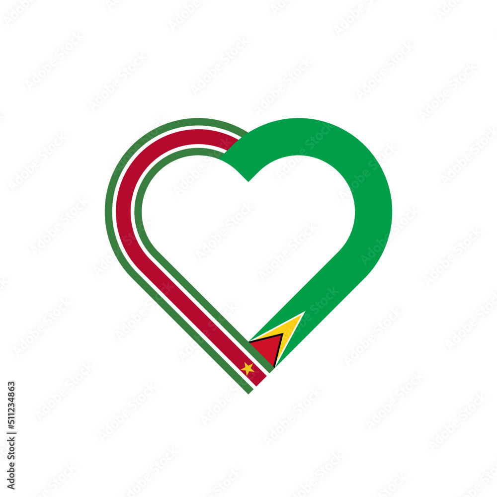 unity concept. heart ribbon icon of suriname and guyana flags. vector illustration isolated on white background unity concept. heart ribbon icon of suriname and guyana flags. vector illustration isolated on white background