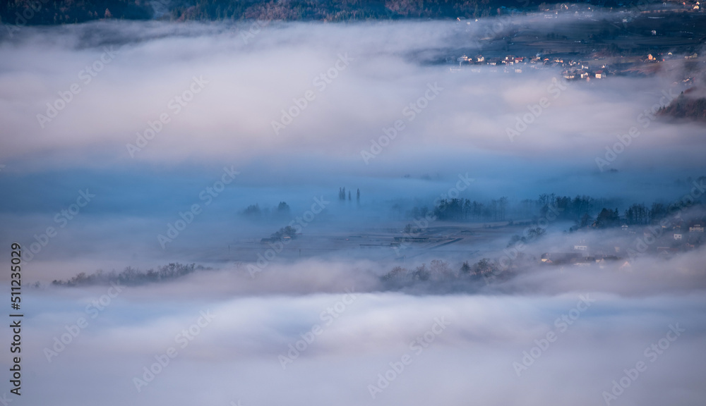 Hidden villages in the morning mist