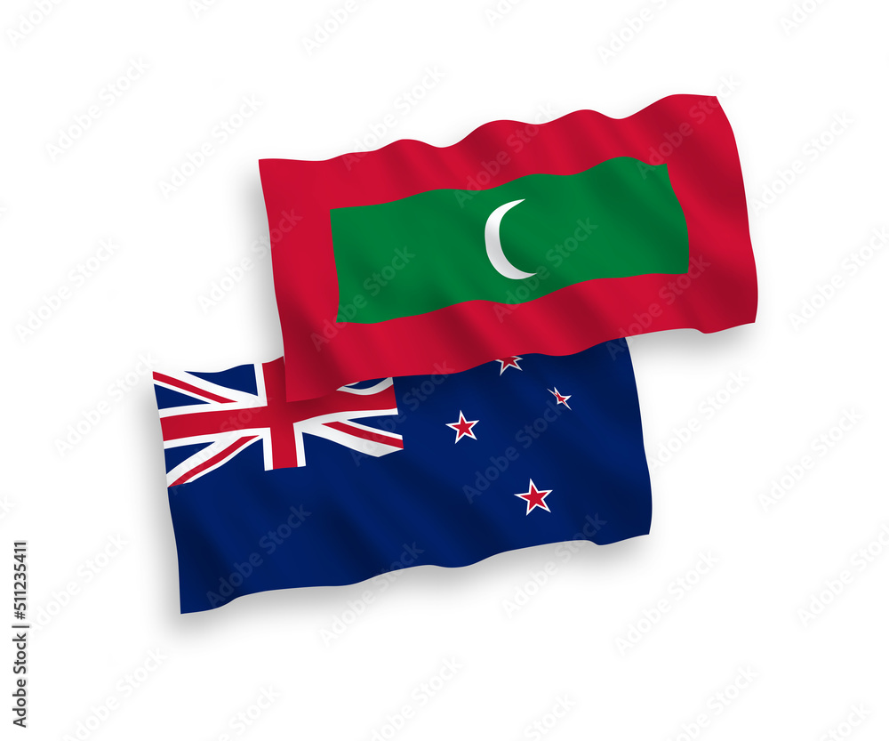 Flags of New Zealand and Maldives on a white background Flags of New Zealand and Maldives on a white background
