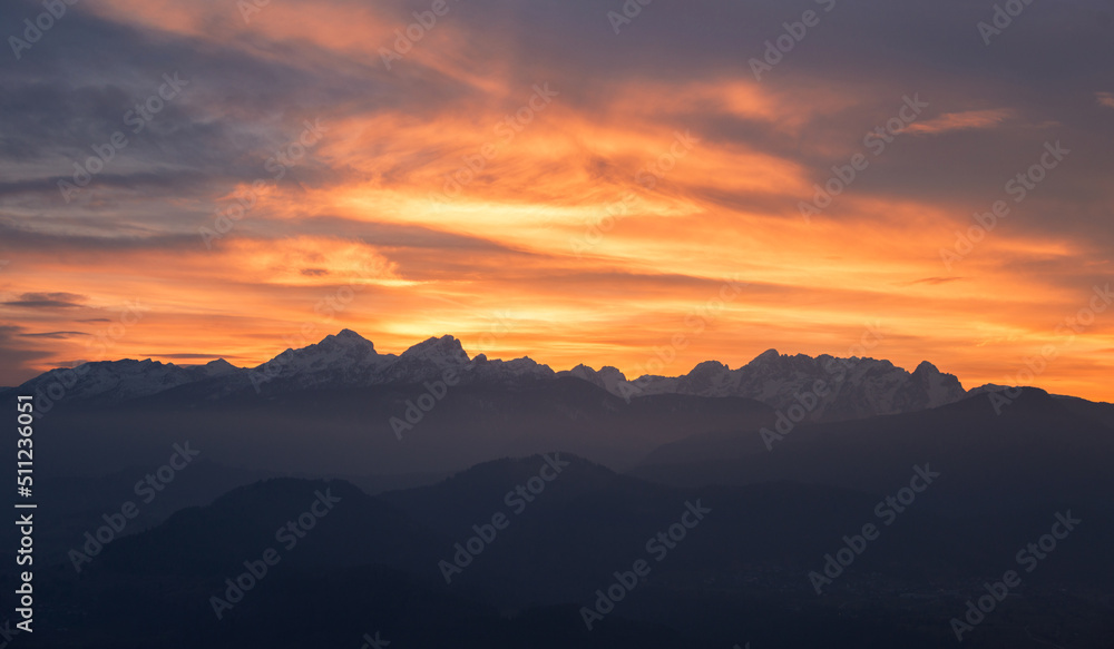 Vivid sunset in the mountains