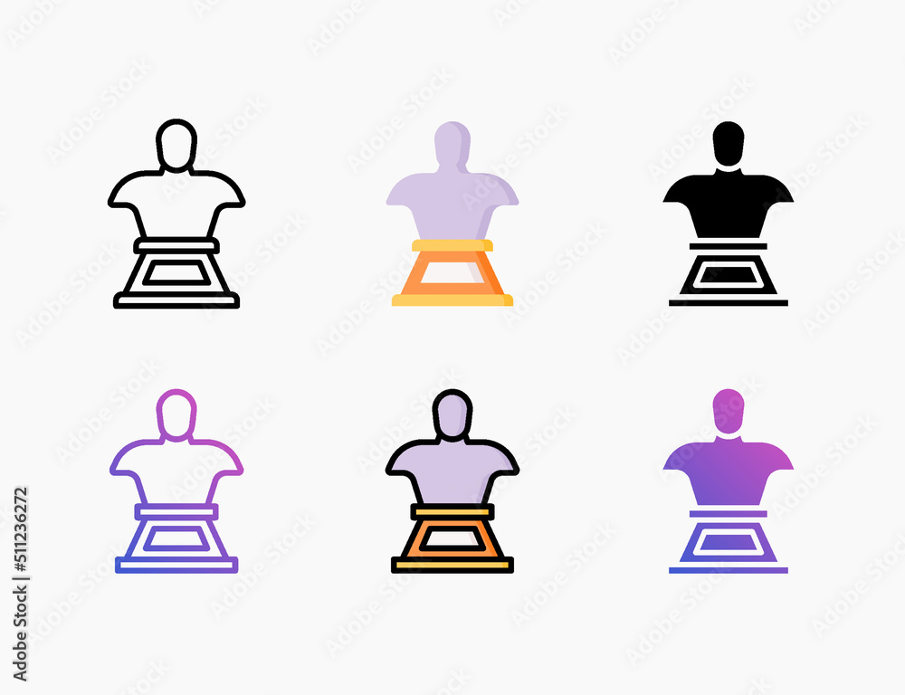 Statue Sculpture icon set with different styles. Style line, outline, flat, glyph, color, gradient. Editable stroke and pixel perfect. Used for digital product, presentation, print design and more. Statue Sculpture icon set with different styles. Style line, outline, flat, glyph, color, gradient. Editable stroke and pixel perfect. Used for digital product, presentation, print design and more.