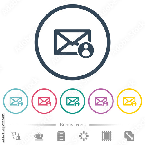 Mail sender flat color icons in round outlines