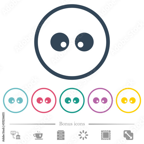 Watching eyes solid flat color icons in round outlines