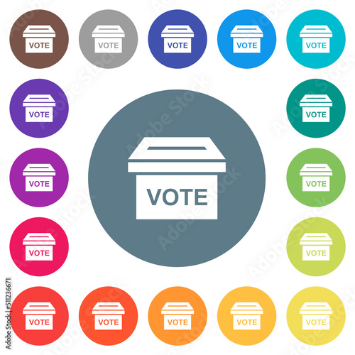 Ballot box solid flat white icons on round color backgrounds