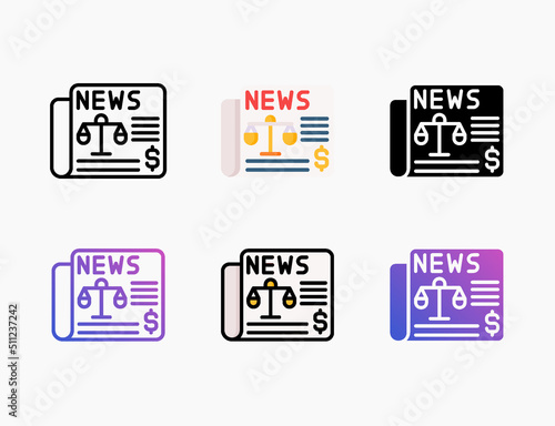 News Paper Auction icon set with different styles. Style line, outline, flat, glyph, color, gradient. Editable stroke and pixel perfect. Used for digital product, presentation, print design and more. © Iftachul