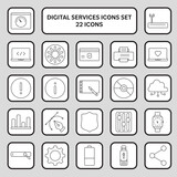 22 Black Line Art Digital Services Square Icon Set.