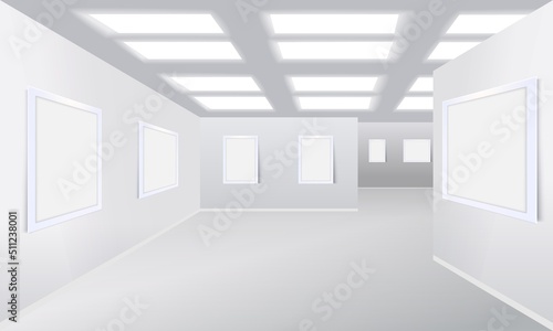 Art gallery, museum exhibition hall empty interior