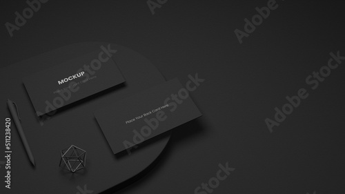 Double-Side Of Visiting Card Mockup With Pen On Black Background.