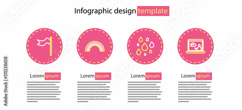 Set line Water drop, Weather forecast, Rainbow and Meteorology windsock wind vane icon. Vector