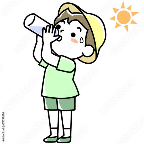 水分補給する男の子