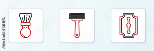 Set line Blade razor, Shaving brush and icon. Vector