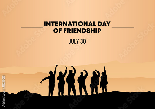 International friendship day background banner poster with six people group.