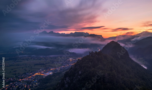 Mystic sunset above Zavrsnica valley with Triglav and Julian Alps in the background