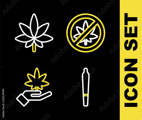 Set line Stop marijuana or cannabis leaf, Marijuana joint, and icon. Vector