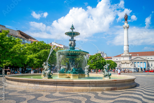 fountains in Rossio Square, Lisbon, portugal photo