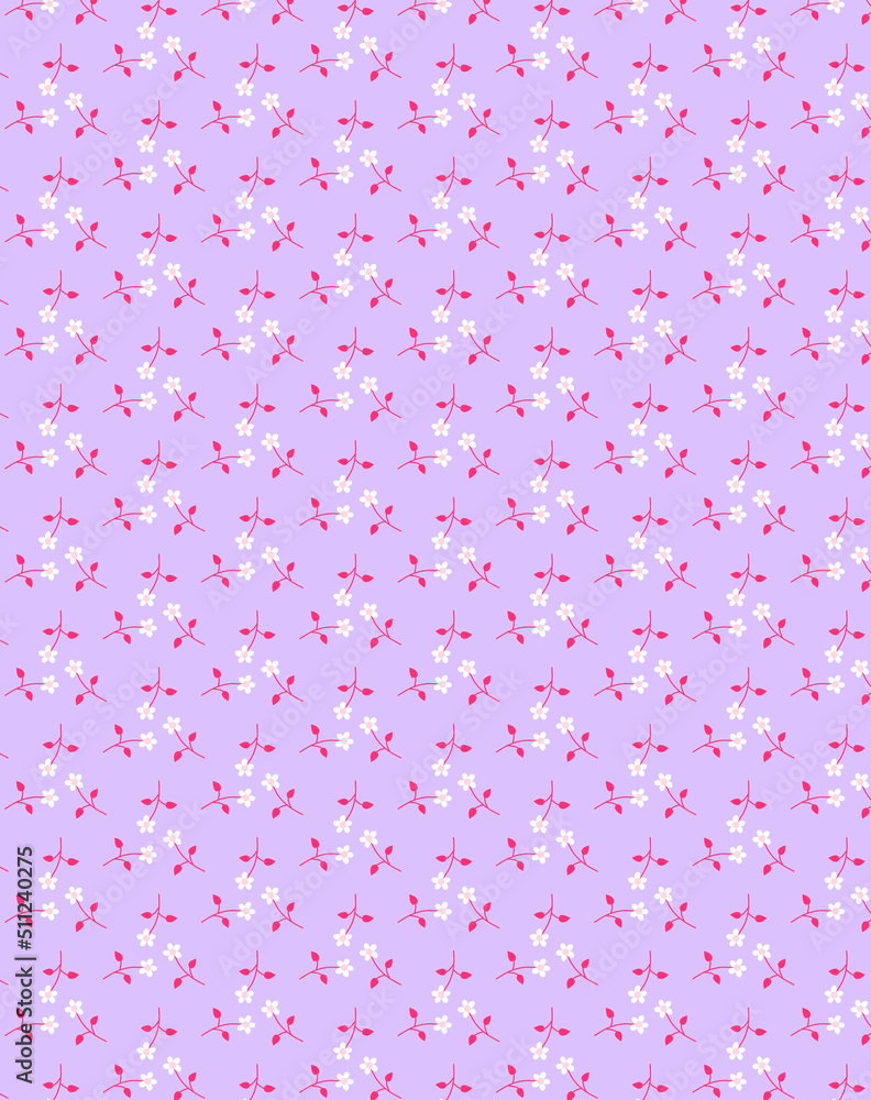 Cute simple delicate seamless floral pattern Small white flowers with red leaves isolated on a light pink background Flat design Cute simple delicate seamless floral pattern Small white flowers with red leaves isolated on a light pink background Flat design