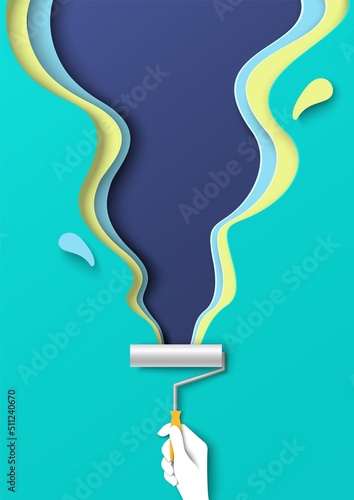 Paint background and brush stroke papercut vector