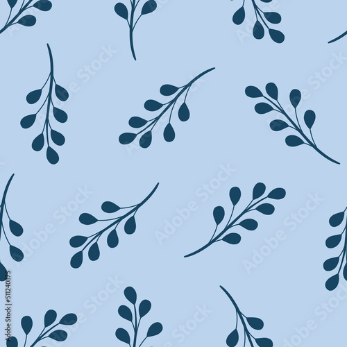 Blue leaf pattern, seamless vector repeat