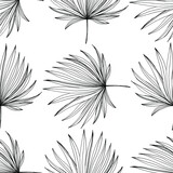 Tropical flowers. Engraved ink art. Seamless pattern on black background. Fabric wallpaper print texture. Vector.