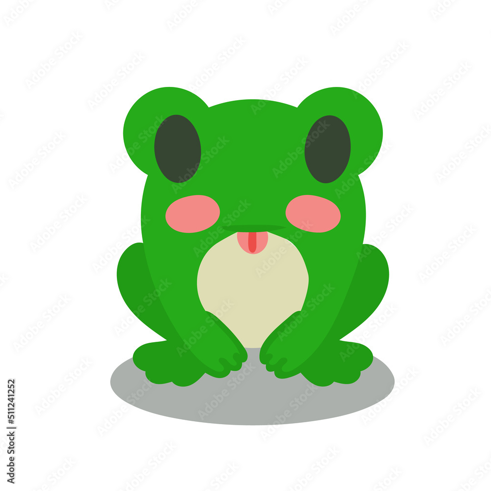 Obraz premium Cartoon frog shows tongue. Vector illustration. Frog isolated on white background. Design element
