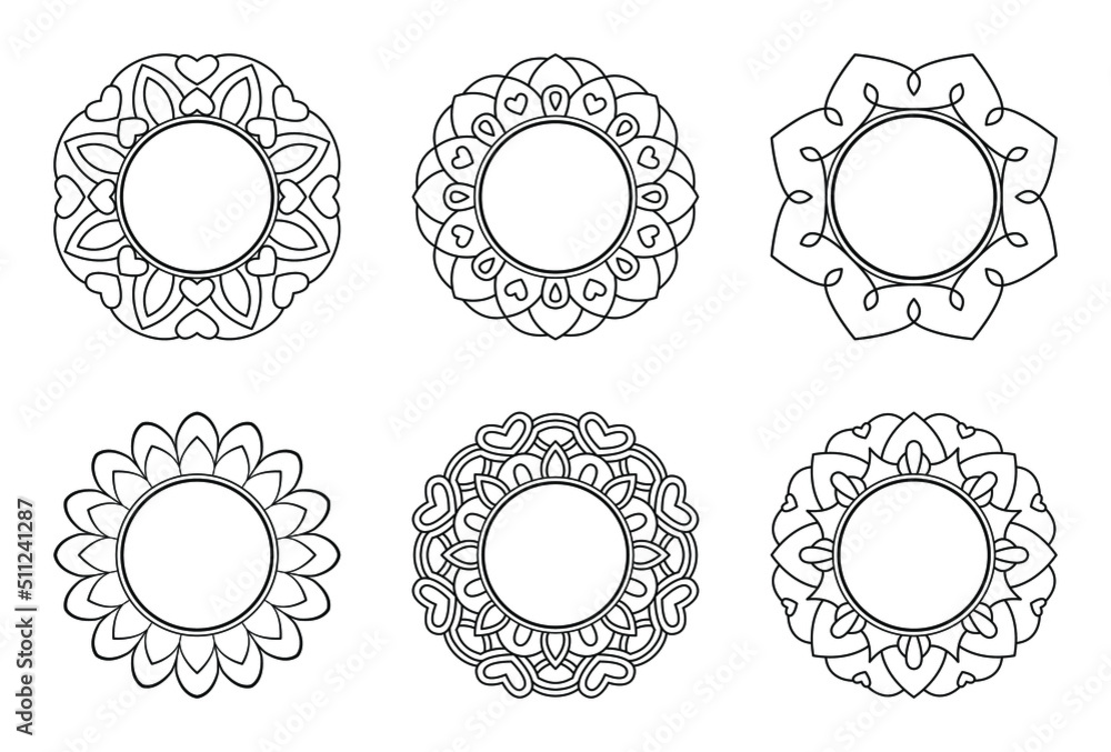 Set of decorative round frames with mandala ornament. Print template for postcards,
invitations, books, textiles, and engraving. Set of decorative round frames with mandala ornament. Print template for postcards,
invitations, books, textiles, and engraving.