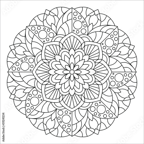 Vector hand drawn doodle mandala. Coloring anti stress page for coloring book. Outline.