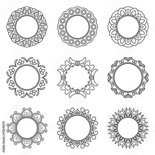 Wallpaper Mural Set of decorative round frames with mandala ornament. Print template for postcards,
invitations, books, textiles, and engraving. Torontodigital.ca