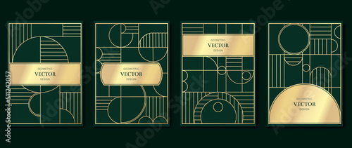 Luxury invitation card vector template collection. Art deco pattern background with line, geometric shapes, circle. Set of elegant geometry poster illustration design for wedding, greeting, flyer.