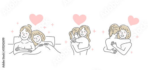 Vector illustration set of Embracing lesbian couple  (LGBTQ)