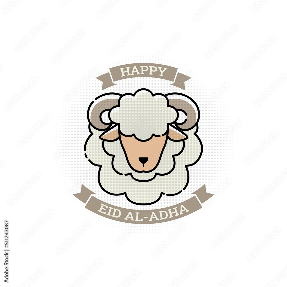 Happy eid adha mubarak greeting card with animal sacrifice in line art style vector illustration Happy eid adha mubarak greeting card with animal sacrifice in line art style vector illustration