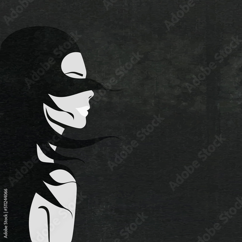 Profile of girl with flowing hair. vector illustration.