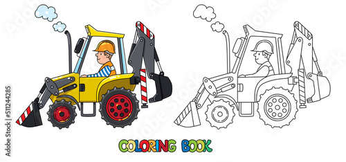 Construction tractor with a driver Coloring book