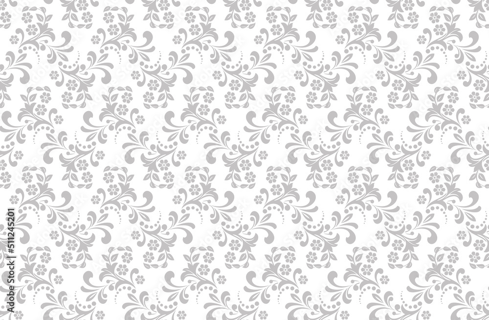 Flower pattern. Seamless white and gray ornament. Graphic vector background. Ornament for fabric, wallpaper, packaging. Flower pattern. Seamless white and gray ornament. Graphic vector background. Ornament for fabric, wallpaper, packaging.