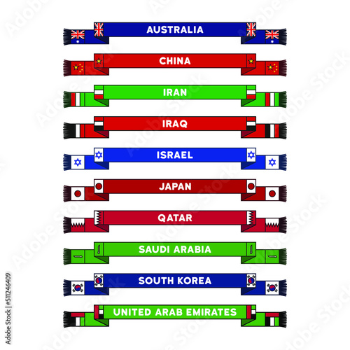 Vector sports soccer fan scarf in the national colors of Asian states and Australia on a white background.