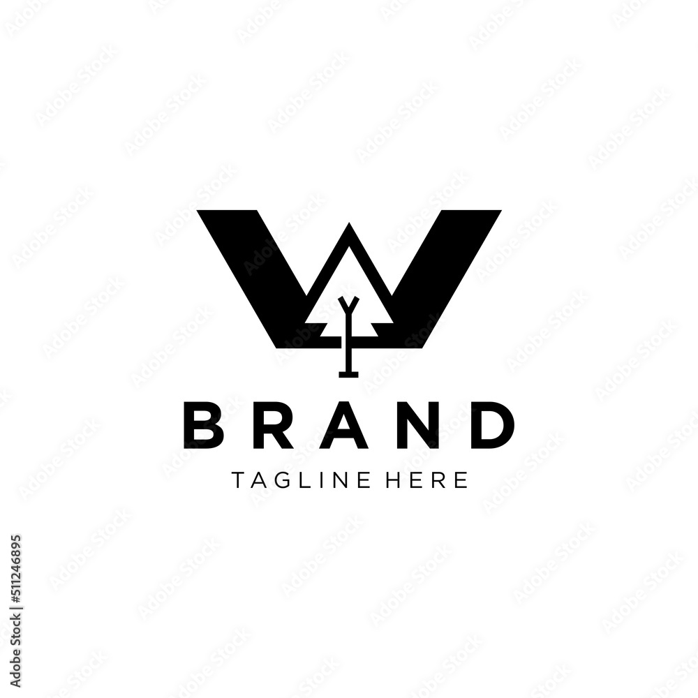 letter w pine logo design template elements letter w pine logo design template elements