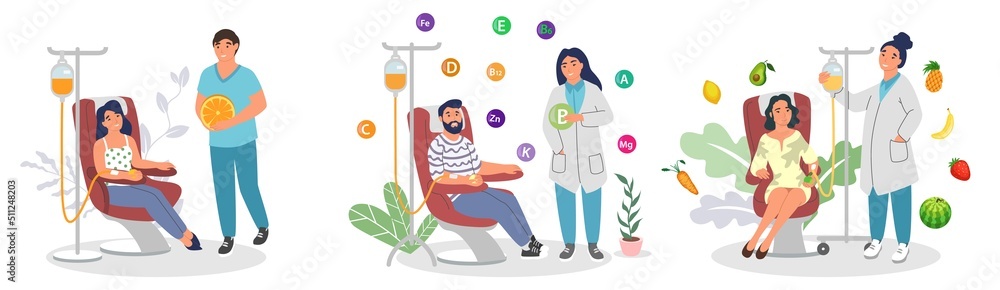 Doctor give patient vitamin iv drip vector scene Doctor give patient vitamin iv drip vector scene