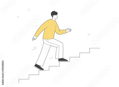 Man climbs the stairs. Vector outline illustration.