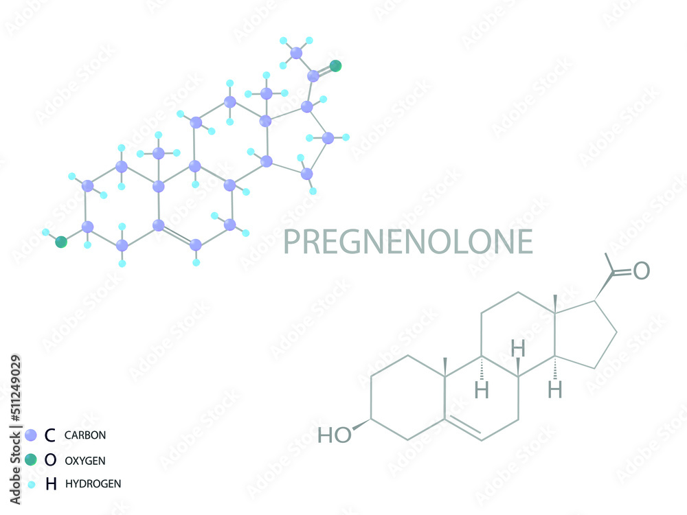 Pregnenolone, molecular skeletal 3D chemical formula.	