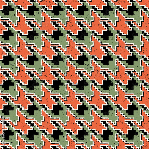 Grunge houndstooth tartan abstract vector seamless pattern 