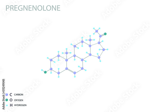 Pregnenolone molecular skeletal 3D chemical formula.	