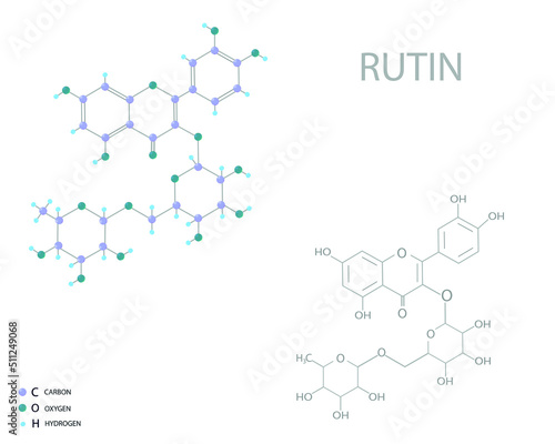Rutin molecular skeletal 3D chemical formula.	