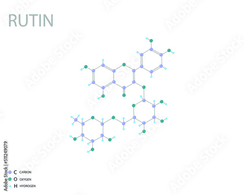 Rutin molecular skeletal 3D chemical formula. 