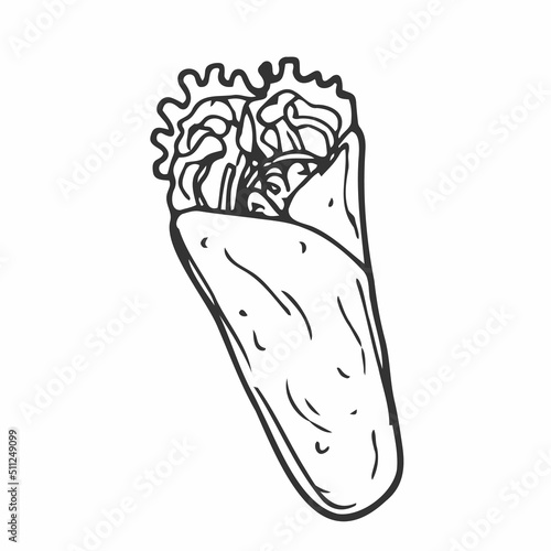 Doodle shawarma sandwich icon.