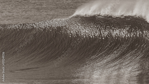 Ocean Wave Upright Breaking Water Wall Sepia Ripples Close-Up.