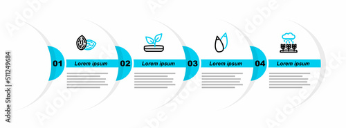 Set line Plant sprouts grow in the rain, Seed, Sprout and icon. Vector