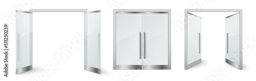 Closed and opened glass door realistic vector set