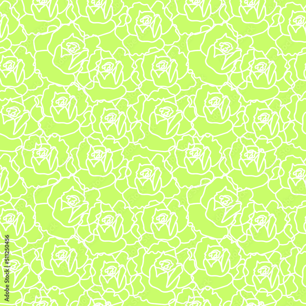 Vector seamless floral pattern in white line on lime background.Repeating botanical print in a minimalist style in bright modern colors.Designs for textiles,wallpaper,fabric,wrapping paper,packaging. Vector seamless floral pattern in white line on lime background.Repeating botanical print in a minimalist style in bright modern colors.Designs for textiles,wallpaper,fabric,wrapping paper,packaging.