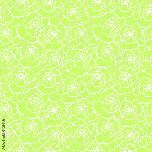 Vector seamless floral pattern in white line on lime background.Repeating botanical print in a minimalist style in bright modern colors.Designs for textiles,wallpaper,fabric,wrapping paper,packaging.