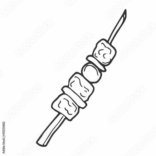 Shish kebab hand drawn outline doodle icon. Skewer with shish kebab vector sketch illustration for print, web, mobile and infographics isolated on white background.