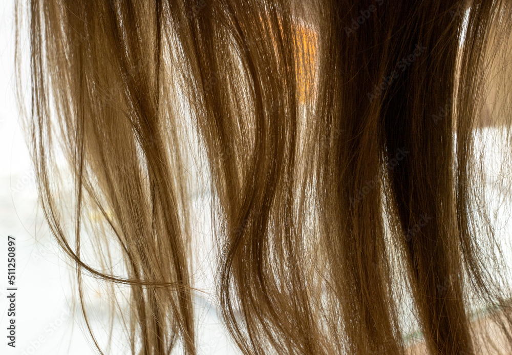 Length of wavy hair of woman hanging down Length of wavy hair of woman hanging down